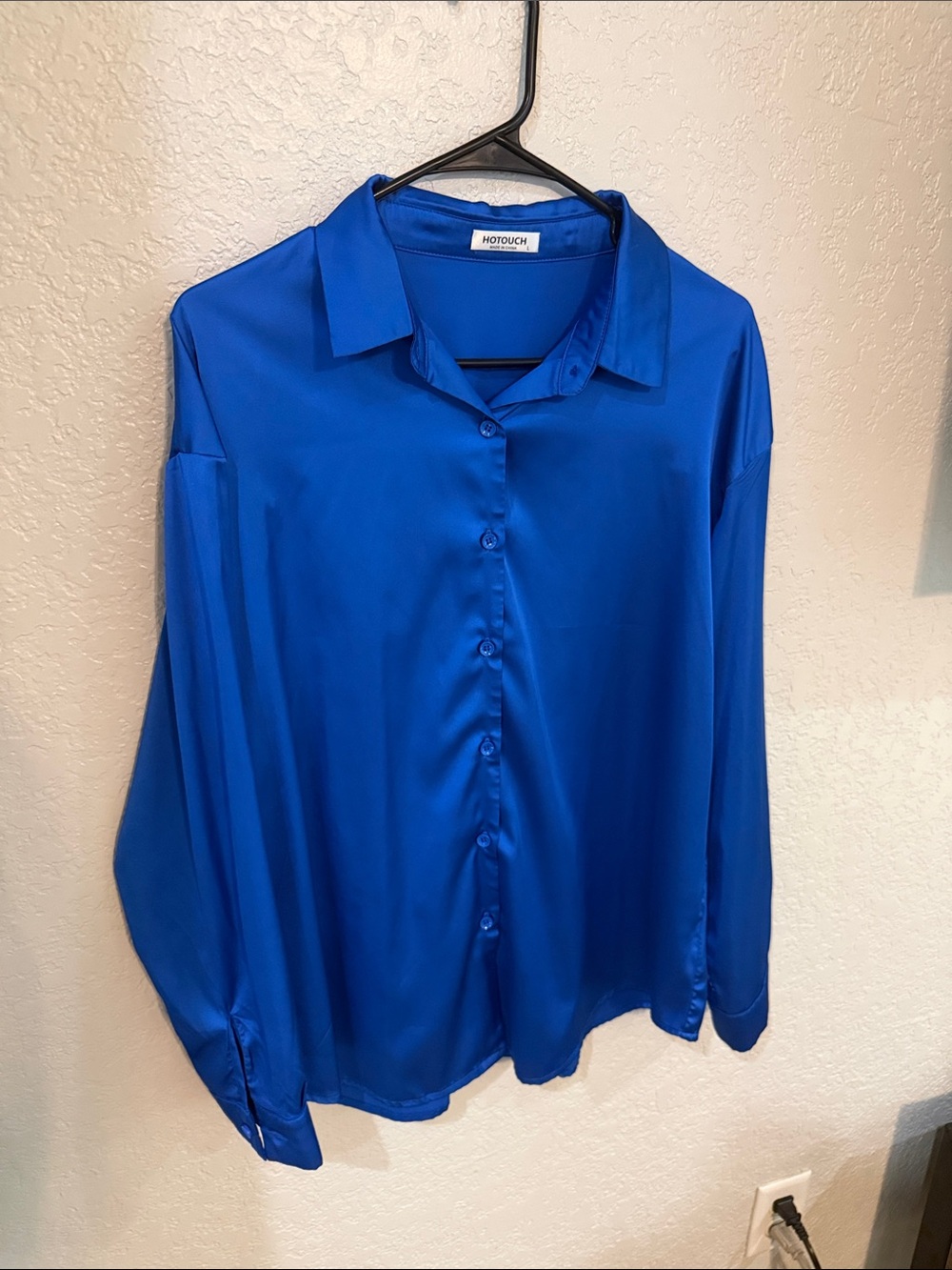 Hotouch Women's Bright Blue Satin Button-Down Shirt